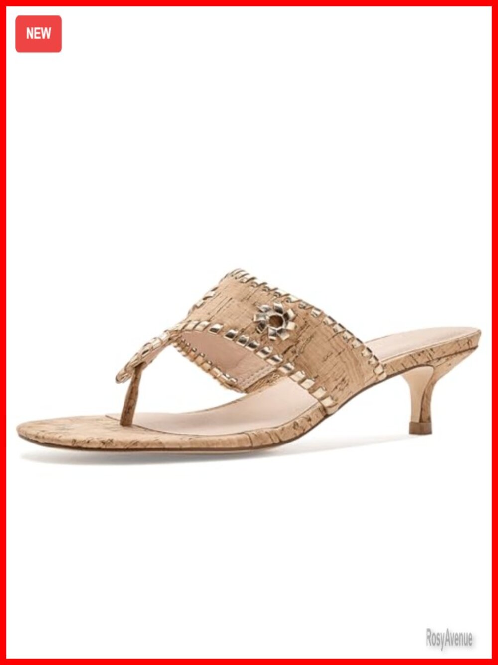 Leather Kitten Heel Sandals Whipstitch Slide Dressy Open Toe